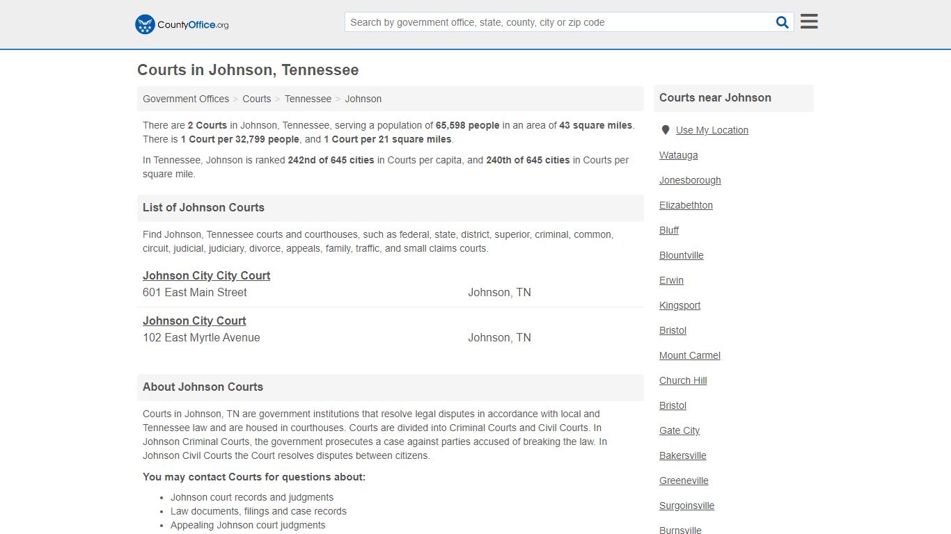 Courts - Johnson, TN (Court Records & Calendars) - County Office